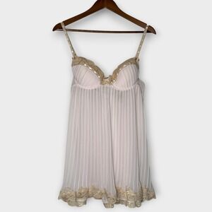 In Bloom by Jonquil Pleated Pink Chemise Babydoll Nightie Lingerie Bows Large